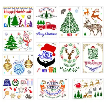 Noel Boyama Şablonlar Şablon Şablon Şablon Şablon Kart Yapımı İçin Kış Tatili DIY Dekor 12 adet Boyama Şablonlar