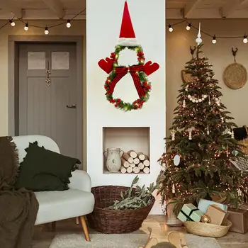 Noel Led Çelenk Santa Şapka Çelenk Led Kardan Adam Noel Çelenk Şenlikli Ön Kapı Dekorasyon için suni çam ile Yeni