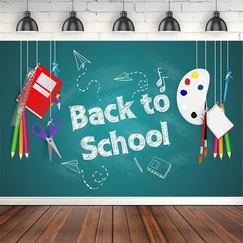 Okula dönüş Fotoğraf Backdrop Kara Tahta Renkli Kalemler İlk Gün Sınıf Parti Afiş Arka Plan Posteri Fotoğraf Stüdyosu