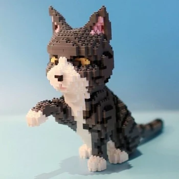 Oyuncak Çocuklar için Farsça Kedi Gri Yavru Hayvan Oturmak Pet 3D Modeli DIY Mini Elmas Blokları Tuğla Yapı
