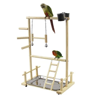 Papağan Playstands Oyuncaklar Tepsi Kuş Salıncak Tırmanma Asılı Merdiven Köprü Ahşap Papağanının Oyun Alanı Kuş Tünemiş Kuş Besleyici