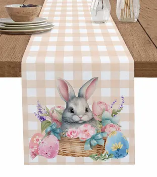 Paskalya tavşanı Suluboya Çiçek Süslemeleri Kahve masa süsü Masa Örtüsü Masa Mutfak Dekoratif Masa Koşucu