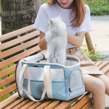 Pet Kedi Taşıma Çantası Seyahat Çadırı Açık Taşınabilir omuzdan askili çanta şeffaf nefes Örgü Yaz Yavru Köpek Taşıyıcı