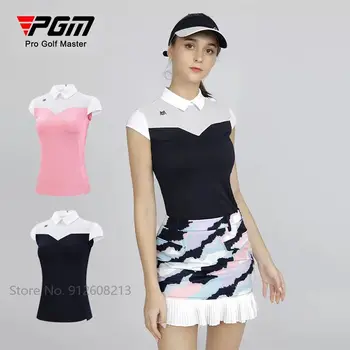 PGM Kadın Yaz Spor Üstleri Kadın Kısa Kollu Golf T-shirt Patchwork POLO GÖMLEK Bayanlar İnce Nefes Jersey Geri Fermuar