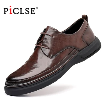 PICLSE Lüks Marka Hakiki Deri Resmi Ayakkabı Erkekler Elbise Ayakkabı Iş Oxford Ayakkabı Erkekler Flats Ayakkabı