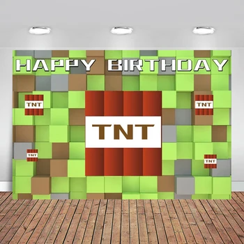Piksel Mutlu Doğum Günü Zemin video oyunu TNT Madencilik Kir Blok Afiş Piksel Madenci Aile Doğum Günü Partisi Malzemeleri Arka Plan