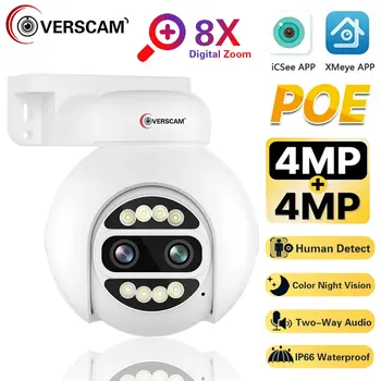 POE IP Kamera 4K 8MP HD Açık PTZ Kamera Çift Lens 8X Zoom Güvenlik güvenlik kamerası Hareket Algılama Video Gözetim iCSee APP
