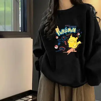 Pokemon Pikachu Anime Hoodie Kawaii Kız Sonbahar ve Kış Gevşek Boy Uzun Kollu Kazak Öğrenci Artı Kabartmak Kalınlaşmak Ceket