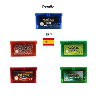 Pokemon Serisi GBA Oyun Kartı NDSL NDS GBM GBA SP video oyunu Kartuşu 32-bit Konsol Hafıza Kartı 5 Klasik ESP İspanyolca Versiyonu