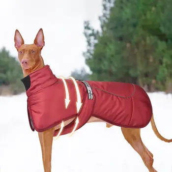 Polyester Su Geçirmez Büyük Köpek Giysileri Yüksek Yaka Pamuk Yansıtıcı Köpek Coat Sıcak Yumuşak Kalınlaşmak Sıcak Köpek Giyim Açık