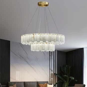 Post Modern basit oturma odası asılı lamba lobi fuaye salonu İskandinav lüks mermer pirinç kolye ışık