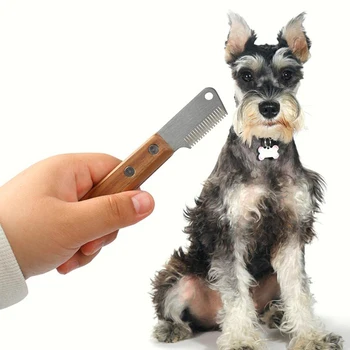 Profesyonel Bakım Köpek Tarak Pet Saç Çıkarıcı Paslanmaz Çelik Ahşap Saplı Soyma Bıçağı Koparmak Aşırı Astar Aksesuarları