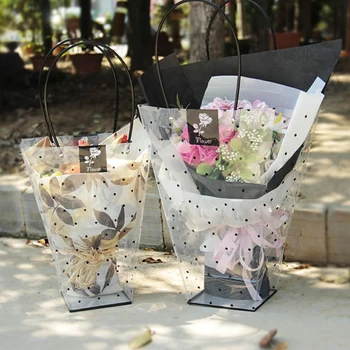 PVC plastik hediye keseleri kolları ile plastik çiçek ambalaj poşetleri düğün parti dekorasyon bebek duş teşekkür ederim çantası