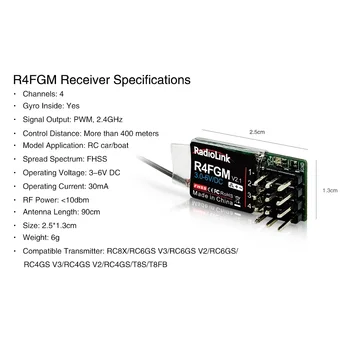 Radyolink R4FGM V2. 2 3-10V 4 Kanal Mini Alıcı için Gyro ile 1: 28 1: 64 RC Cep Sürüklenme Araba Hotwheel RC4GS RC6GS RC8X
