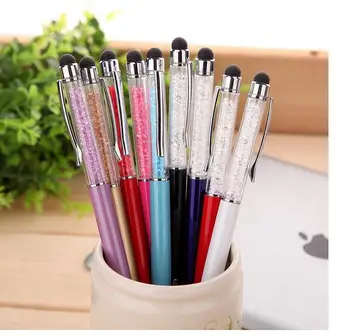 renkler Kristal kalem 2 in 1 Tükenmez Kalem Stylus dokunmatik ekran kalem Ofis okul Canetas Kawaii Kırtasiye hediye Makaralı tükenmez kalem