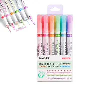 Renkli Vurgulayıcılar Eğriler Kalemler 6 Eğriler Şekiller Günlük Kaydı için Renkli Kalemler Eğriler Günlük Kaydı Yazmak için Kalem Çeşitleri