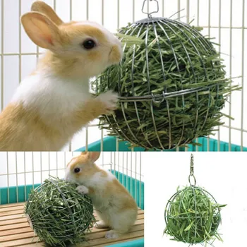 Saman Topu Şekli Çim Besleyici Aracı Gıda Paslanmaz Çelik Kaplama Raf Topu Tavşan Kobay Pet Hamster Kafesi asılı dekorlar