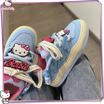 Sanrio Hello Kitty kadın spor ayakkabı Y2K Çok Yönlü Kalın Taban Ayakkabı Kawaii Kız Kampüs Açık Spor kanvas ayakkabılar Hediye