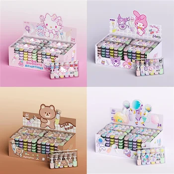 Sanrio Vurgulayıcı Kırtasiye Sevimli Kuromi Hello Kitty Karikatür Mini 6 renkli Set Yüksek Değerli Öğrenci Renk İşaretleyici Toptan