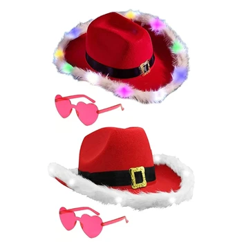 Santa Noel kovboy şapkası Kadınlar Erkekler için led ışık up Sahne Yeni Yıl Partisi Dekoru