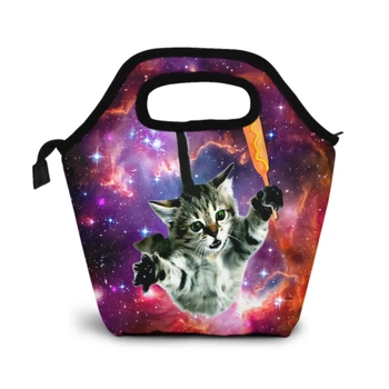 Sapce Kedi çocuk beslenme çantası Galaxy Uzay Yalıtımlı Soğutucu Termal Tutan Bir Sıcak Köpek Kullanımlık öğle yemeği için bento kutusu Okul Ofis