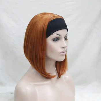 Sevimli BOB kısa 3/4 yarım peruk kafa bandı ile turuncu kahverengi düz kadın saç peruk