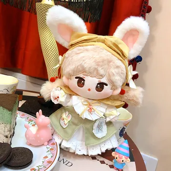 Sevimli Kpop Beyaz Kadife Bahar Bahçe Tavşan Takım Elbise Tavşan Kulak Bandı 20cm Bebek Kıyafet Aksesuarları Bebek giyinmek Giysi Oyuncaklar