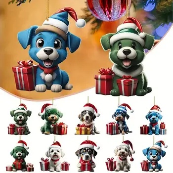 Sevimli Köpek Kolye Canlı Renk Köpek Araba Asılı Kolye Sevimli Noel Ağacı Süsleme Asmak kolay Akrilik Noel Dekorasyon Asılı