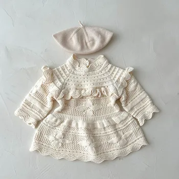 Sevimli Küçük Kızlar Hollow Out Örme Elbise Bebek Sonbahar Kış Elbiseler Yumuşak Sıcak Toddlers Noel Giysileri 1-3Years