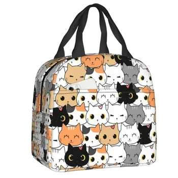 Sevimli Yavru Kedi Yalıtımlı yemek taşıma çantası Kadınlar için Sıcak Soğutucu Termal Öğle Yemeği Çantası Çocuklar Okul Çocuk Piknik Gıda Konteyner Tote