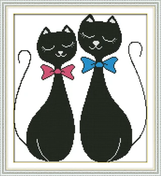 Sevinç Pazar Siyah kedi severler Çapraz Dikiş DIY 11CT Baskılı 14CT Çapraz Dikiş Setleri Çapraz Dikiş Kitleri Nakış İğne