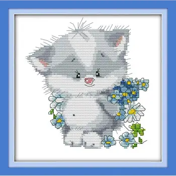 Sevinç Pazar Çapraz Dikiş Güzel Küçük Kedi Bir Buket Sunar 11&14CT DMS Desen DIY Oya çocuk Odası Dekorasyon Setleri
