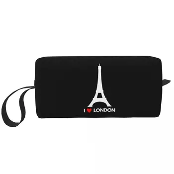 Seviyorum Londra Ben Kalp Londra Eyfel Kulesi Kozmetik Çantası Kadınlar için Makyaj Çantaları Seyahat Su Geçirmez makyaj çantası Organizatör Merch