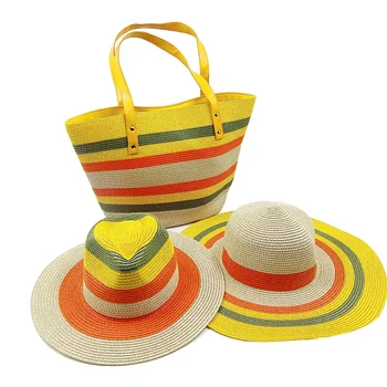 Seyahat Şapka Üç Parçalı Sarı Hasır Şapka plaj şapkası kadın Şapka Yeni Düz Üst Hasır Şapka Yaz Plaj Seyahat Temel güneş şapkası