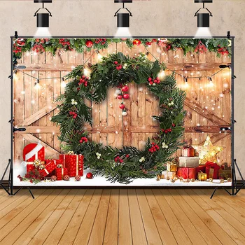 SHENGYONGBAO Noel Ağacı pencere çelengi Fotoğraf Backdrop Ahşap Kapılar Kardan Adam Sinema Çam Yeni Yıl Arka Plan Prop TNB-01