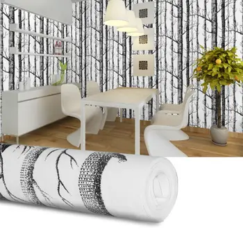 Siyah Beyaz Huş Ağacı Duvar Kağıdı Modern Tasarım Rulo İnci Rustik Orman Orman Yatak Odası Oturma Odası duvar kağıdı Ev Dekorasyon