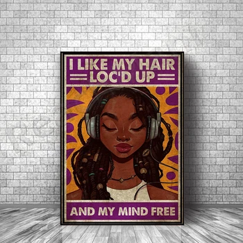 siyah kraliçe, afrika kraliçesi retro poster, siyah kadın posteri, siyah kraliçe hediye, saçımı ve kalbimi seviyorum posteri