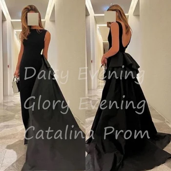 Siyah Saten Gece Elbisesi Mermaid balo kıyafetleri Ayrılabilir Tren İle Kolsuz Suudi Arabistan kadın Düğün Parti Elbisesi 2024