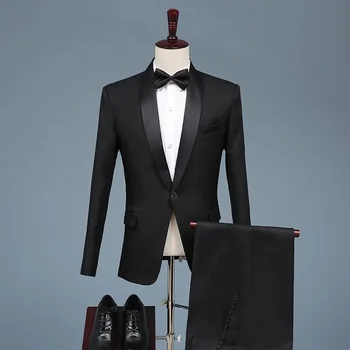 Siyah Smokin Damat Sağdıç takım elbise Düğün Parti Elbise Özel Günler Smokin 2 Parça Set Erkek Takım Elbise Ceket Pantolon