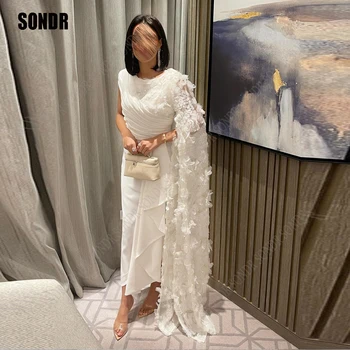 SONDR Kısa Ayak Bileği Uzunluğu Suudi Arbaic O Boyun 3D Çiçekler Aplikler düğün elbisesi gelin kıyafeti gelinlik Plaj Vestidos De Novia