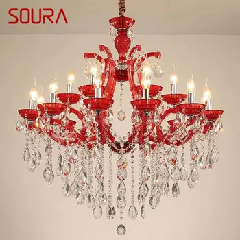 SOURA LuxuriousCandle Sarkık Lambası Avrupa Tarzı Kristal Lamba Sanat Oturma Odası Restoran Villa Merdiven Dubleks Yapı