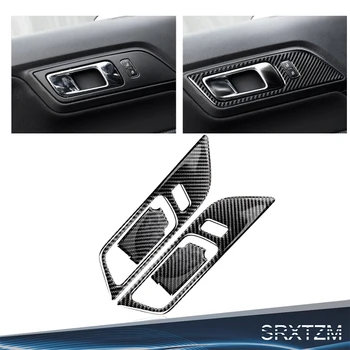 SRXTZM Ford Mustang Için Karbon Fiber Iç Kapı Kolları Kapı Kase Dekoratif Kapak Trim Araba Styling Sticker Oto Aksesuarları