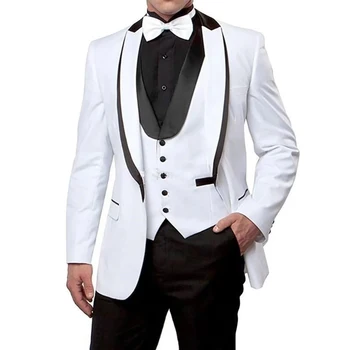 STEVDİTG Düğün Resmi erkek Takım Elbise Tek Göğüslü Şal Yaka Düz Elegnat 3 Parça Ceket Pantolon Yelek Tailor-made Tailor Made