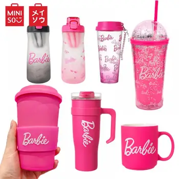 Sıcak Miniso Barbie Büyük Kapasiteli Kahve Fincanı Karikatür Sevimli Kız Taşınabilir Su Bardağı Kawaii Paslanmaz Çelik Termos Bardak süt kupası