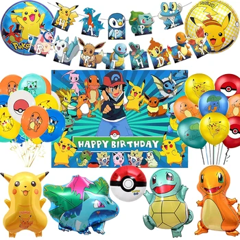 TAKARA TOM Pokemon Doğum Günü Partisi Dekorasyon Pikachu Balon Afiş Zemin Pokemon Sofra Parti Malzemeleri Bebek Duş