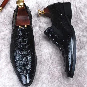 Tamamen El Yapımı Hakiki İnek deri ayakkabı erkek Timsah Desen Resmi düğün elbisesi Ayakkabı Loafer'lar Sivri Burun Oxford Ayakkabı