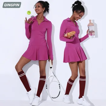 Tenis Elbise Kadınlar Uzun Kollu Golf Kıyafeti 2023 Badminton Giyim Sonbahar Aktif Giyim Spor Kıyafet Yeni Moda Spor