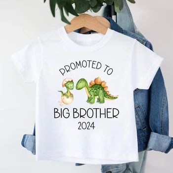 Terfi Büyük Kardeş 2024 Dinozor Baskı T-shirt Bebek Duyuru T Shirt Kız Kıyafet Üstleri Toddler Gömlek yaz giysileri