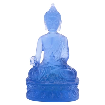 Tibet Tıbbı Buda Heykeli, Saydam Reçine Buda Heykel Meditasyon Dekor Manevi Dekor Koleksiyon-Mavi