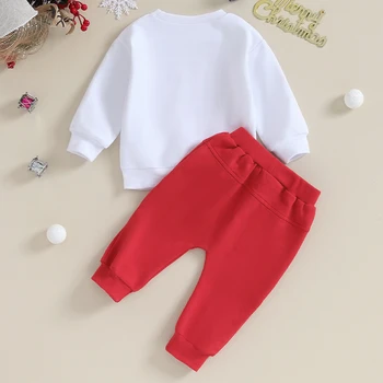 Toddler Erkek Bebek noel kıyafeti Uzun Kollu Mektup Baskı Tişörtü Üst Pantolon ile 2 Adet Yenidoğan Güz Giyim Seti